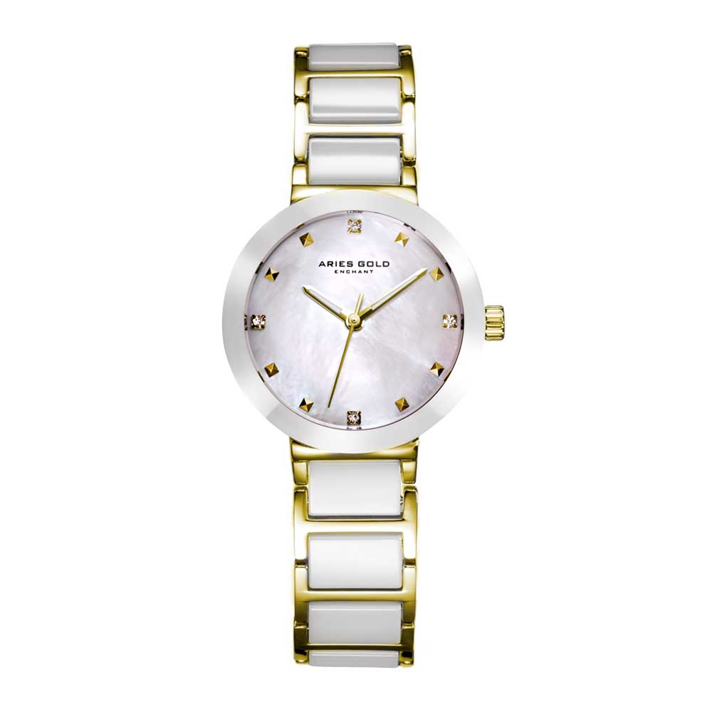 ARIES GOLD ENCHANT PERSIA GOLD STAINLESS STEEL L 5006Z G-MP WHITE CERAMIC WOMEN'S WATCH